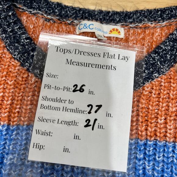 C&C California Striped Multicolor Knit Sweater Women's 2 X Orange Blue Casual - Picture 5 of 5